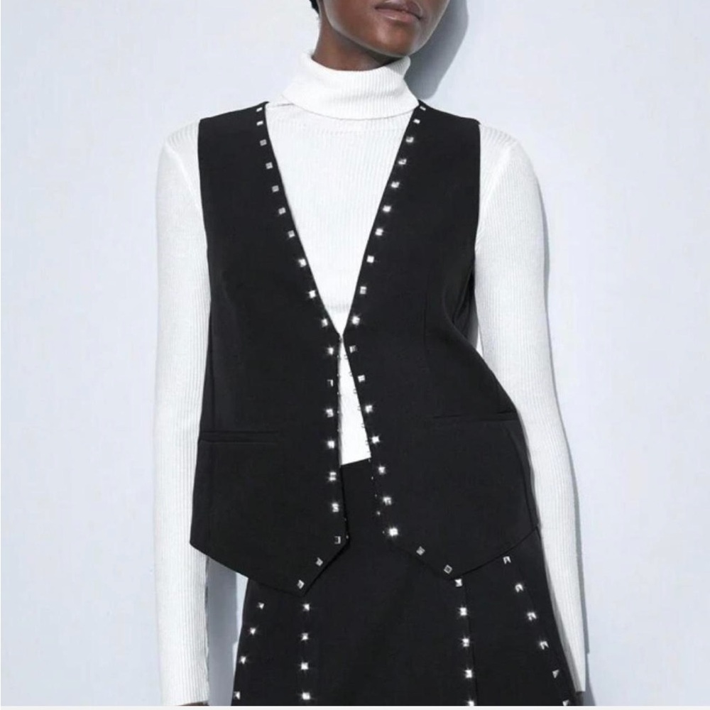 WORN ONCE studded black vest